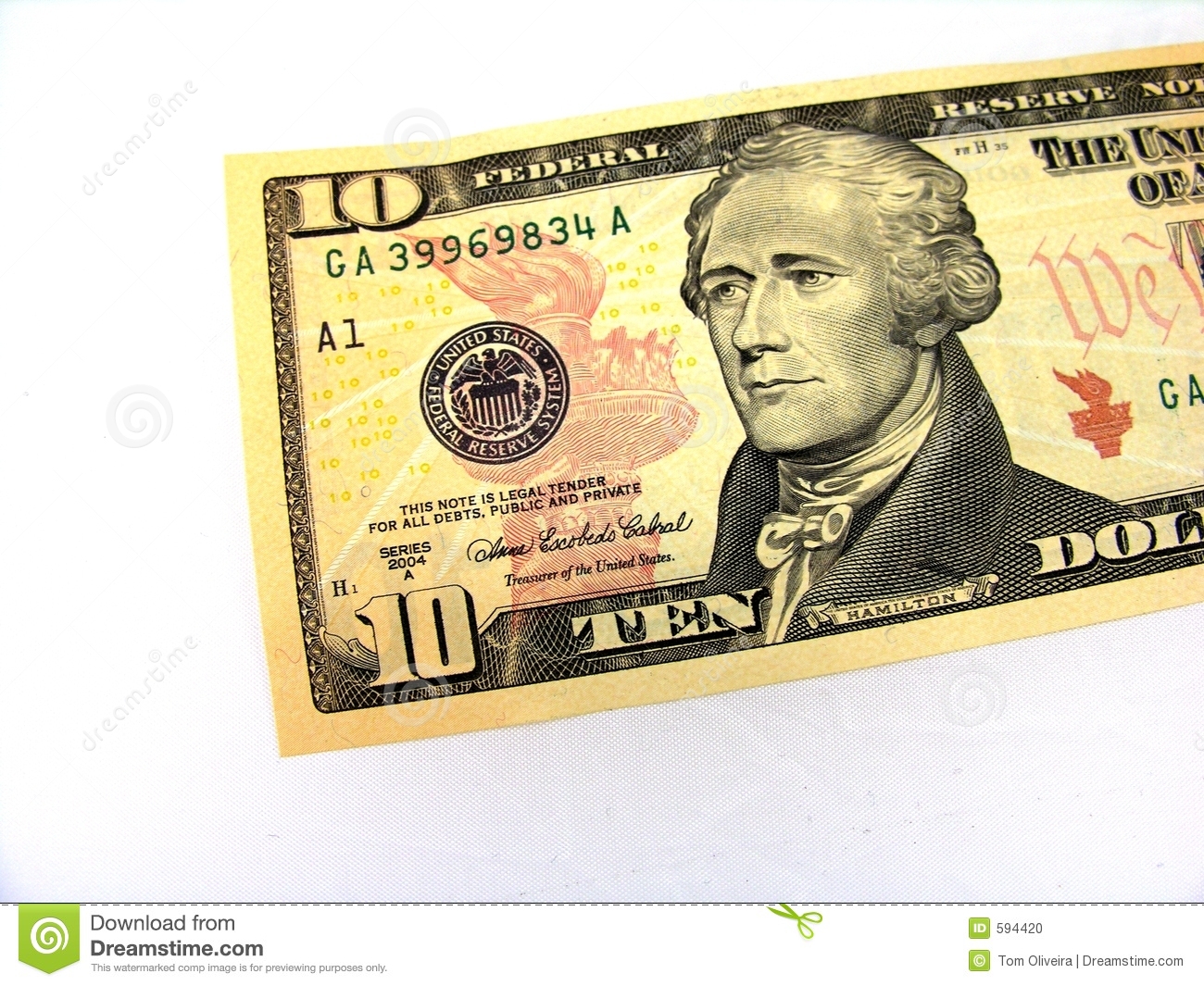 Ten Dollar Bill  Stock Photo   Image  594420