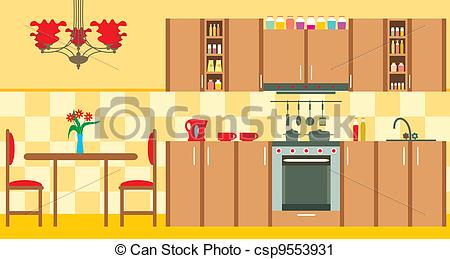 Vector Clip Art Of Kitchen Furniture Interior   Vector Illustration