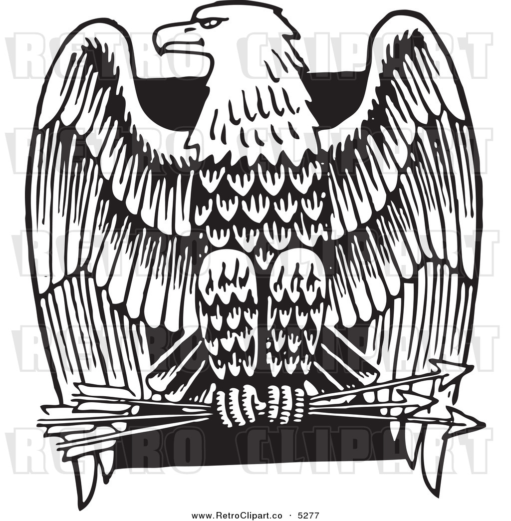 Vector Clipart Of A Black And White Retro American Bald Eagle With    
