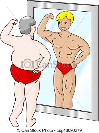 Vectors Illustration Of Fat Muscle Man   A Fat Man Who Sees Himself