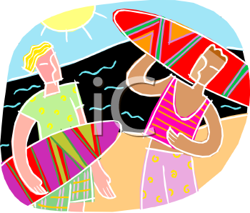 Young Men Going Surfing   Royalty Free Clipart Picture