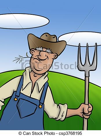 An Old Farmer With His Trusty Pitch Fork Csp3768195   Search Clipart