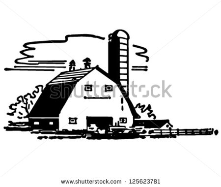 Barn And Silo   Retro Clipart Illustration   125623781   Shutterstock