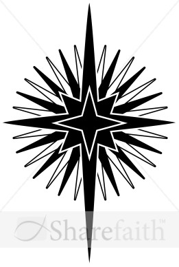 Big Nativity Star In Black And White   Epiphany Clipart