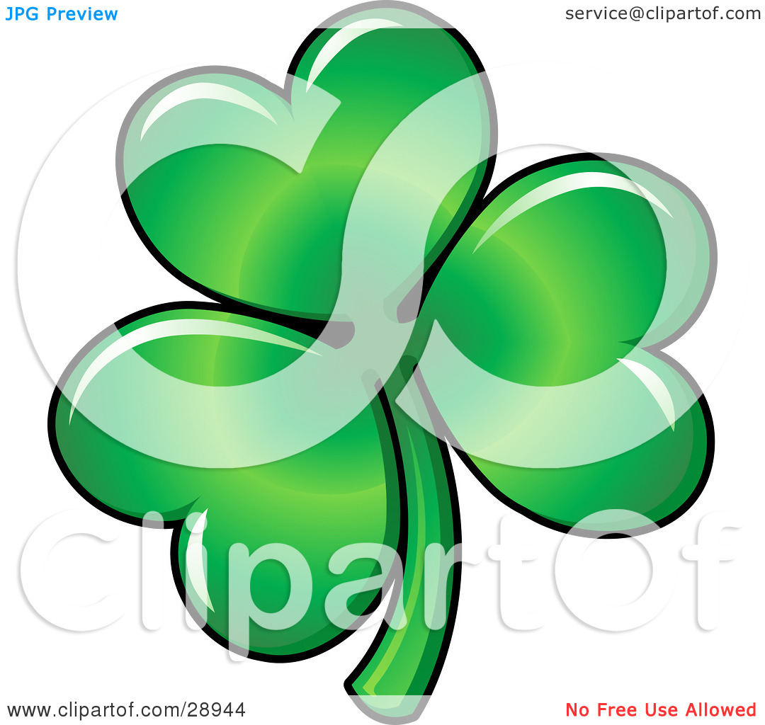 Clipart Illustration Of Green Three Leaved Shamrock Clover Leaf With