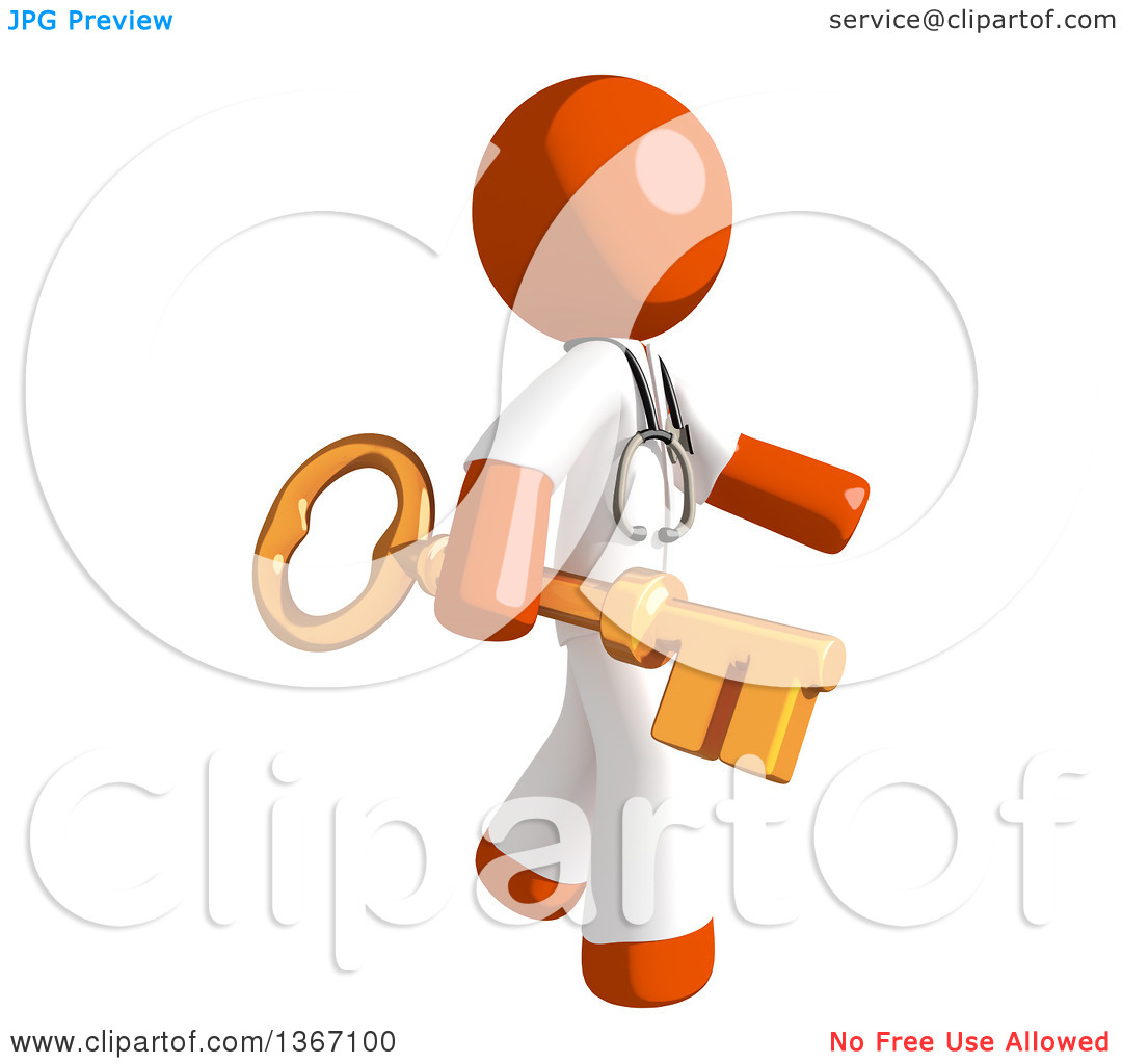 Clipart Of An Orange Man Doctor Or Veterinarian Holding A Skeleton Key