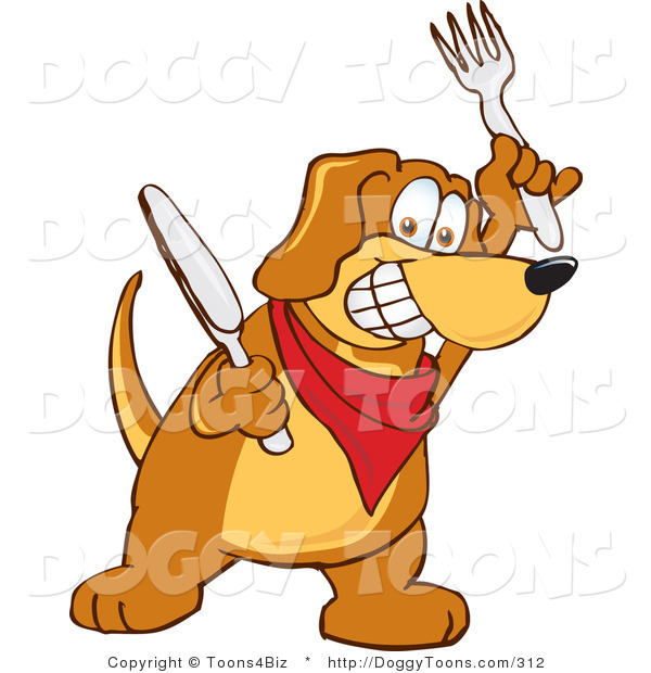 Doggy Clipart Of A Hungry Brown Dog Mascot Cartoon Character Holding A
