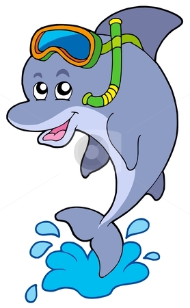 Dolphin Snorkel Diver Stock Vector Clipart Dolphin Snorkel Diver