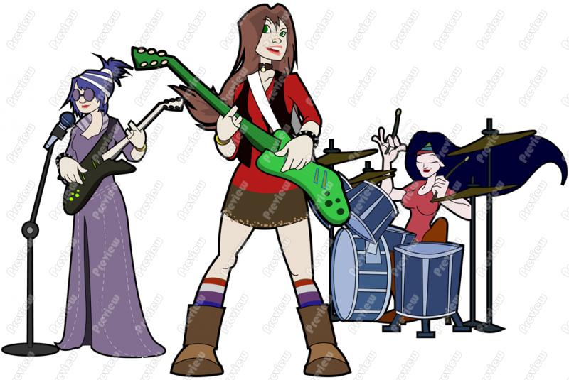 Girl Rock Band Character Clip Art   Royalty Free Clipart   Vector