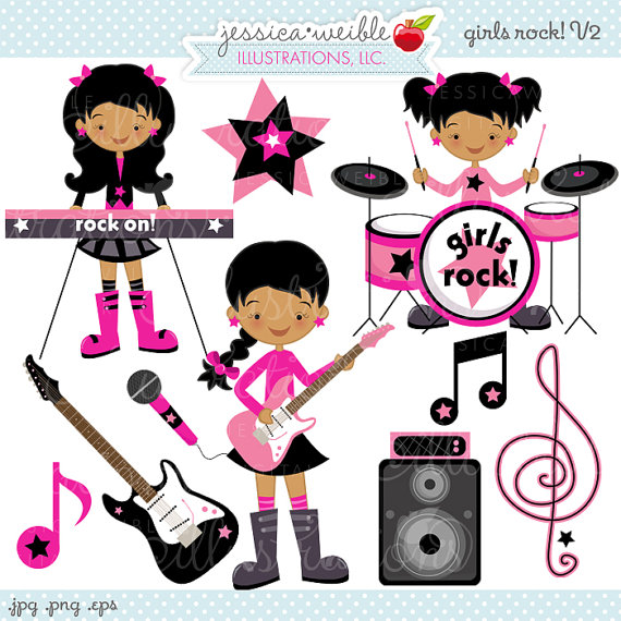 Girls Rock V2 Cute Digital Clipart   Commercial Use Ok   Rockstar