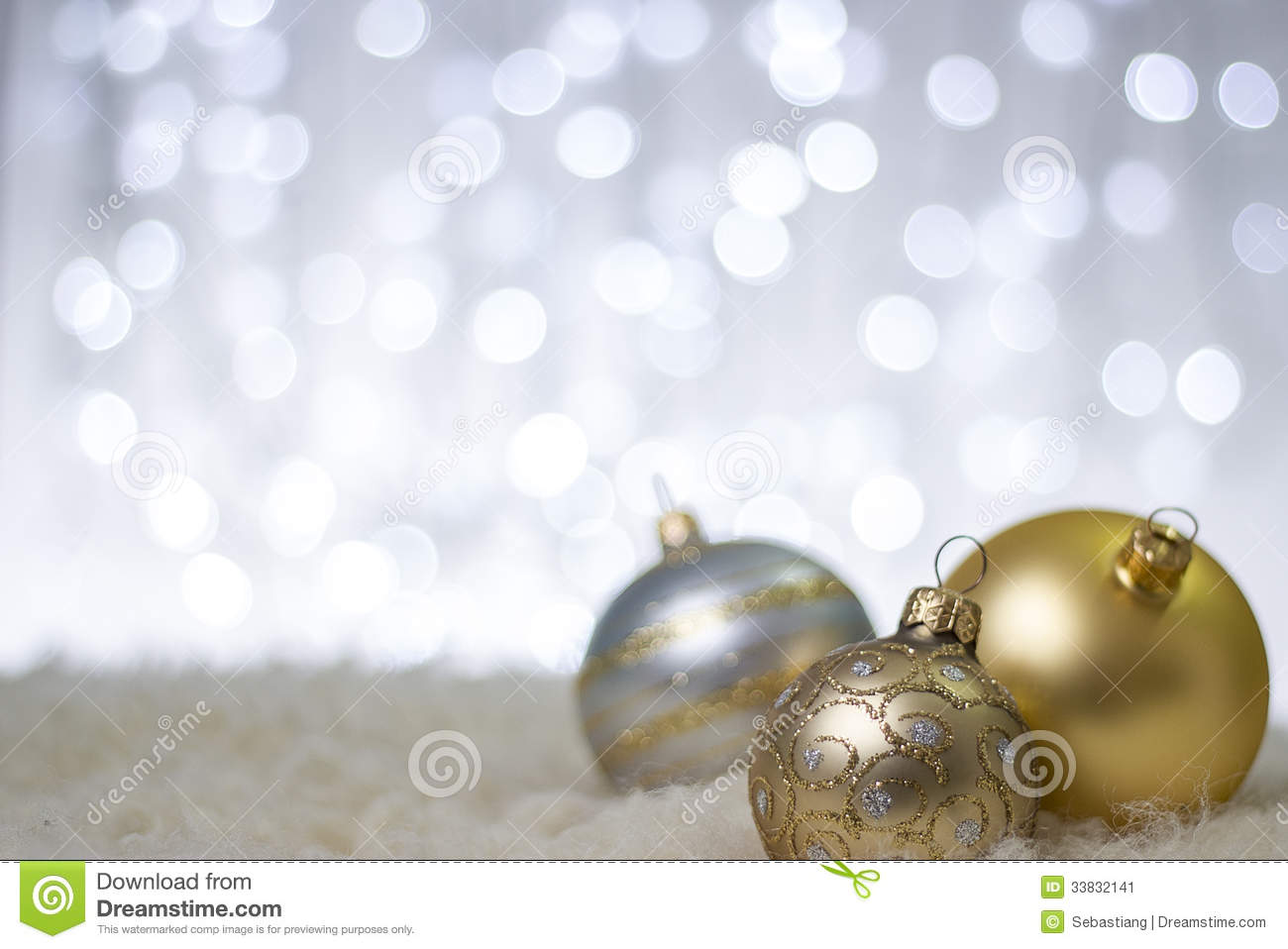 Gold And Silver Christmas Balls In A Winter Scene  Beautiful Christmas