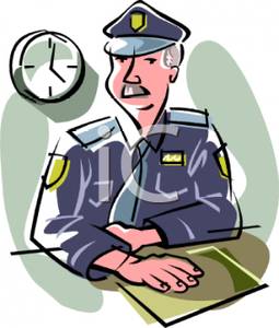 Officer Standing At The Front Desk   Royalty Free Clipart Picture