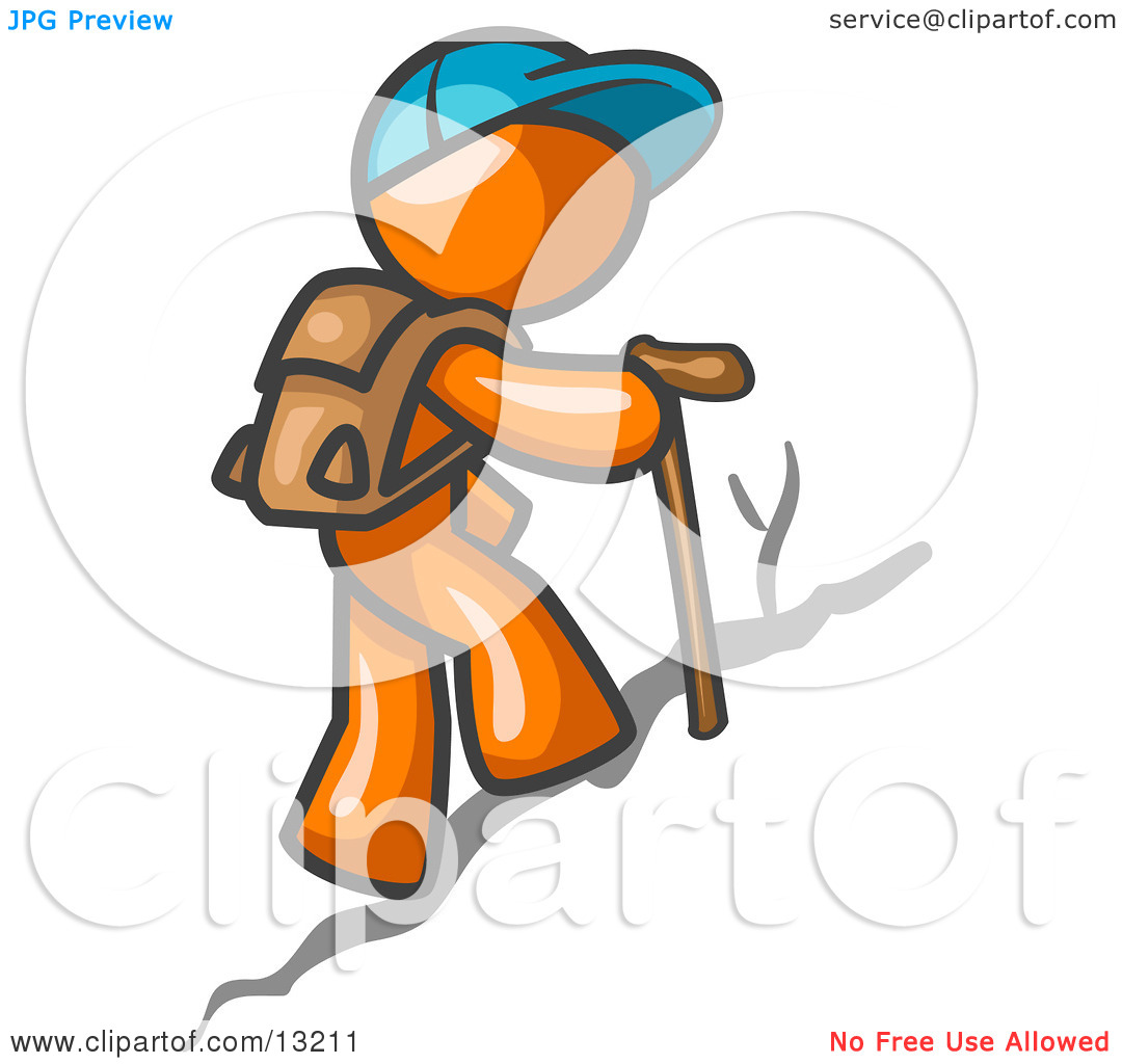 Orange Man Backpacking And Hiking Uphill Clipart Illustration By Leo