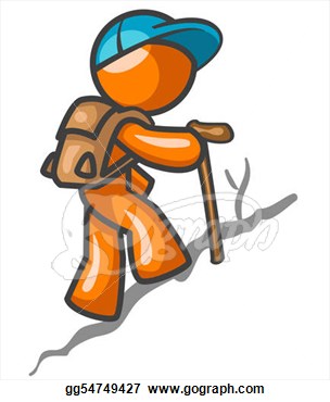     Orange Man Hiking Up A Trail For A Workout  Clipart Drawing Gg54749427