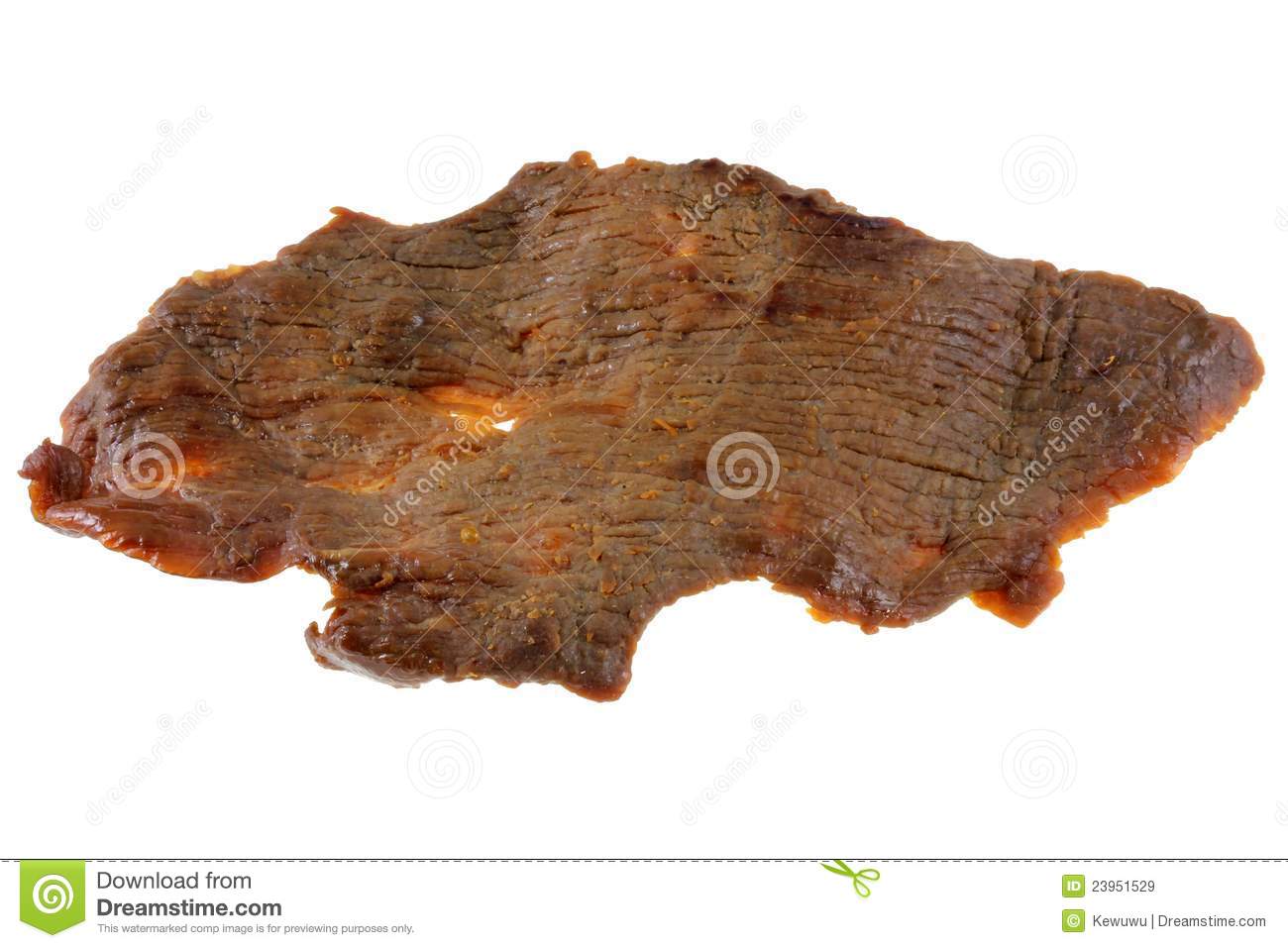 Piece Of Dried Salty Beef Jerky  Lean Meat  With Herbs Isolated On    