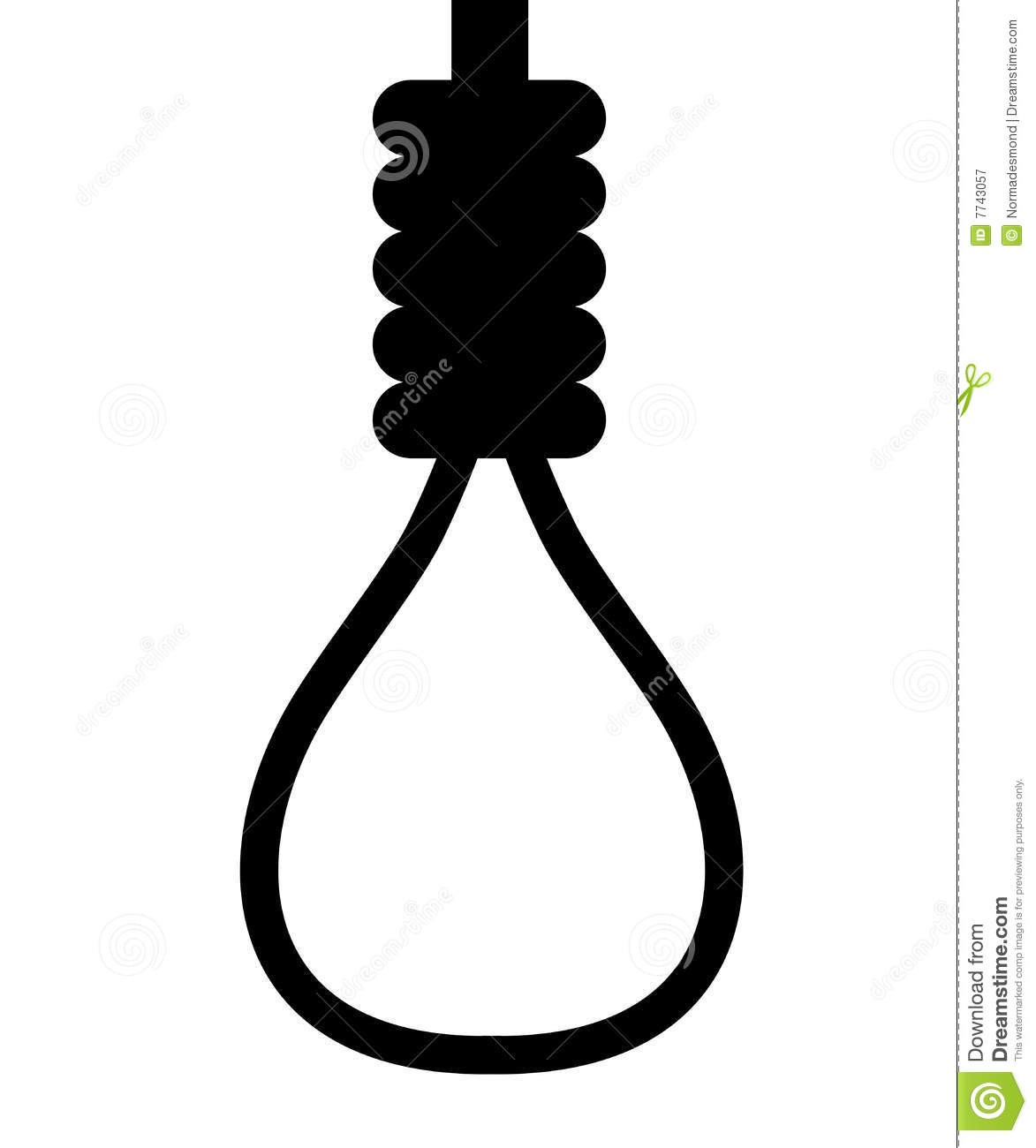 Silhouette Of Rope Tied In Hangman S Noose Isolated On White    