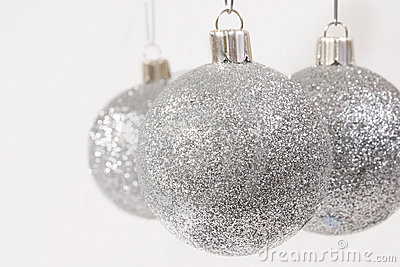 Silver Glitter Christmas Ornaments Stock Photos   Image  3892743