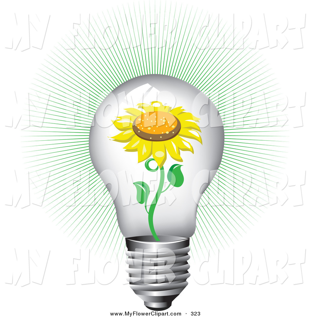 Sunflower Inside Of A Bright Clear Glass Lightbulb With A Green Burst