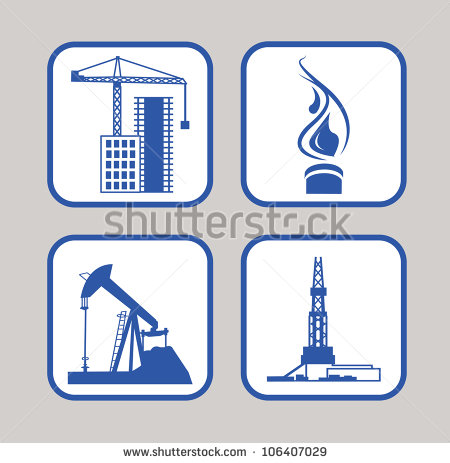 Vector Icons Set Of Gas Energy Oil Rig Oil Pump Housing Crane