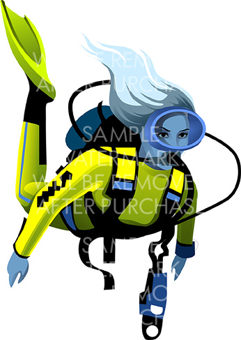 Vector Illustration Of A Girl Scuba Diver In Full Outfit  608