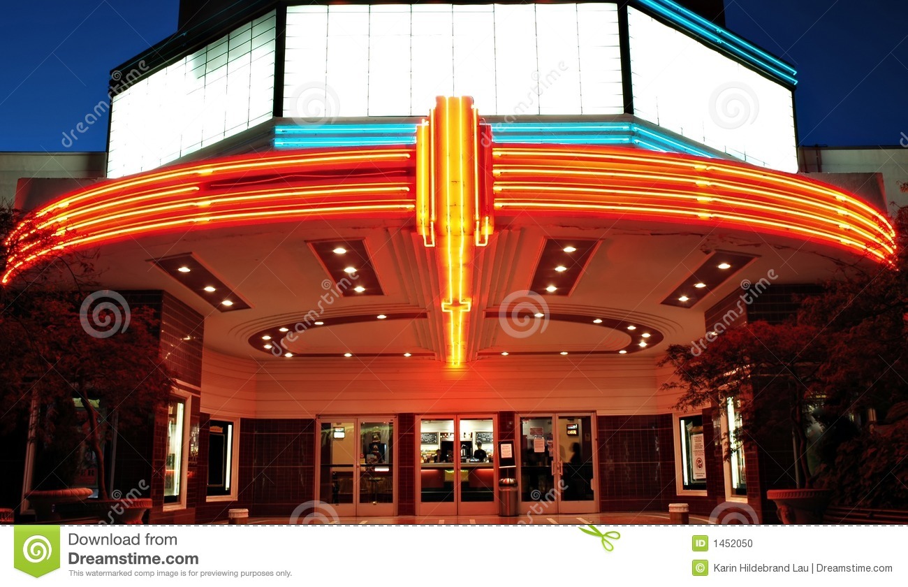 Vintage Movie Theater With Neon Lights In Sacramento California