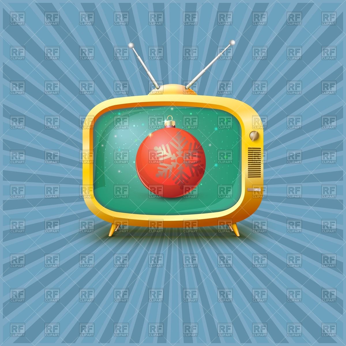Vintage Tv With Red Christmas Ball On The Screen Objects Download    