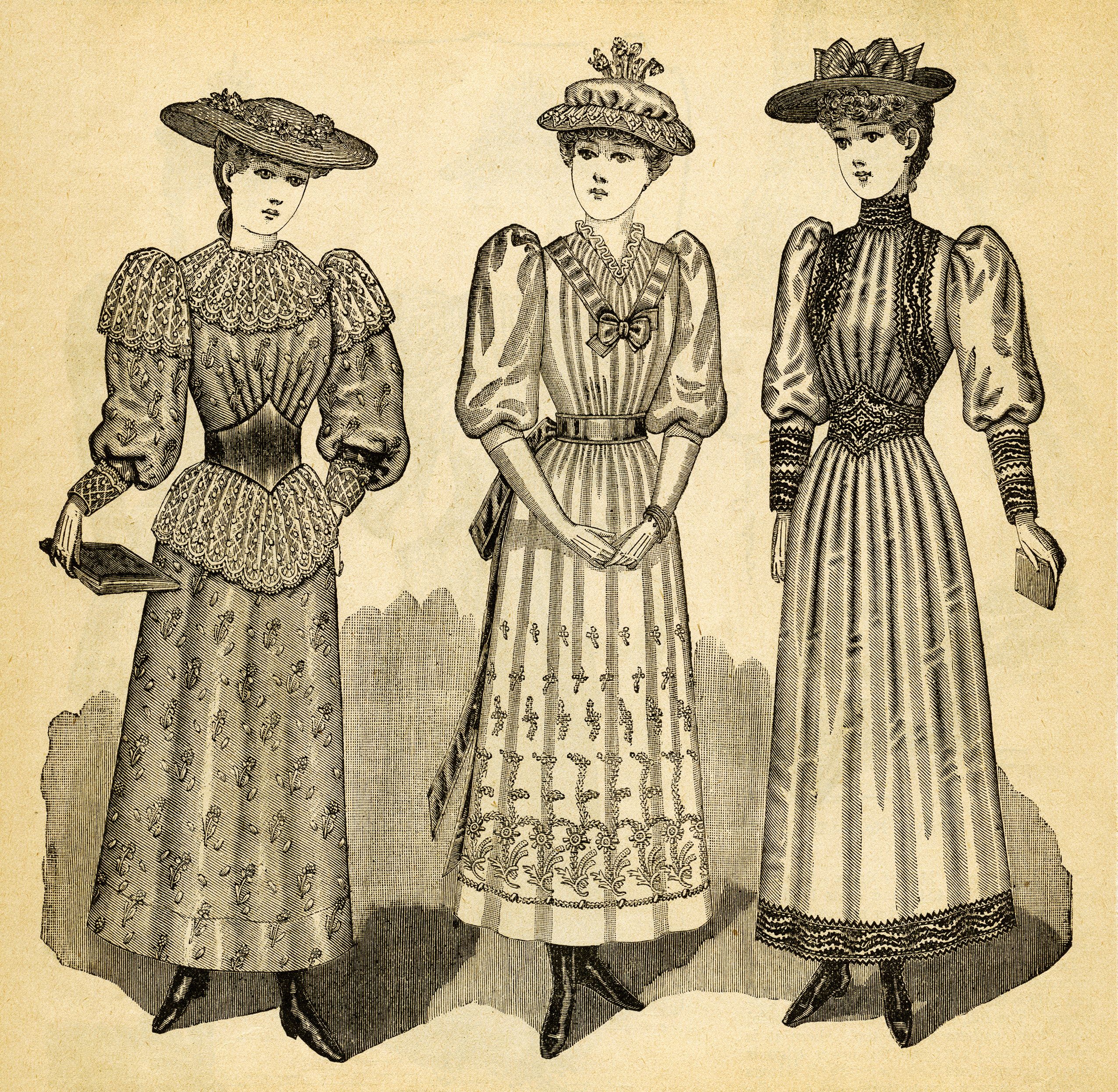And White Clipart Edwardian Dress Image Vintage Fashion Illustration