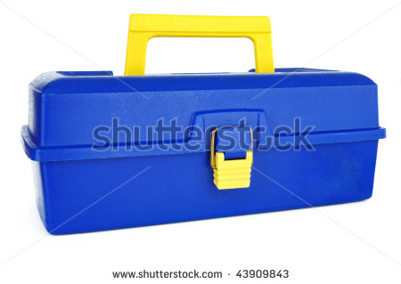 Blue Tackle Box Isolated On A White Background   Stock Photo