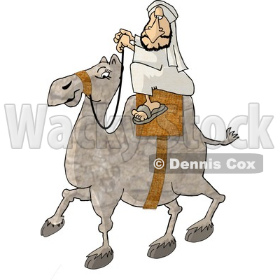 Eastern Arab Man Riding A Camel Through A Desert Clipart Illustration