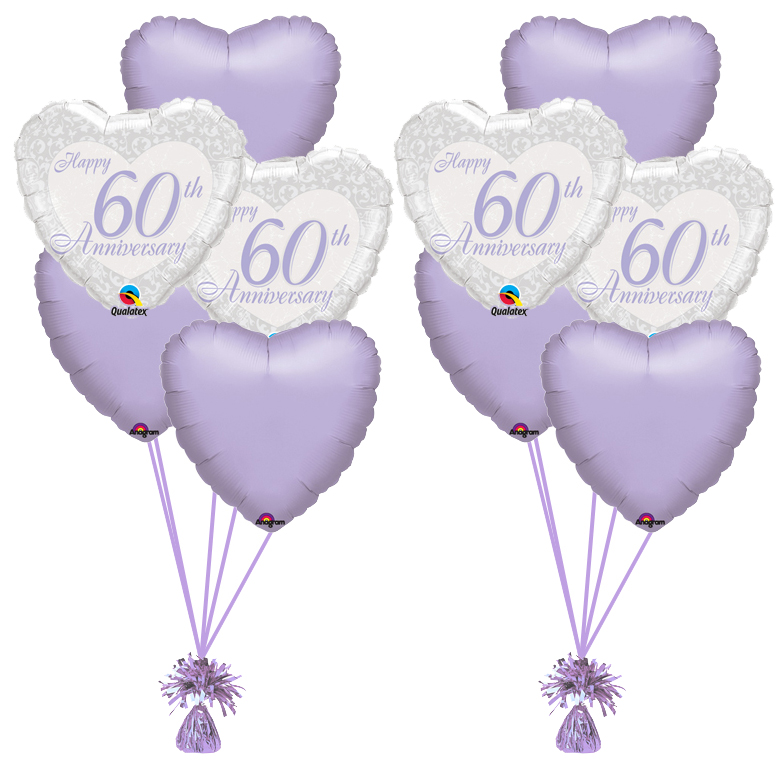 Happy 60th Anniversary Heart Bunch   Magic Balloons