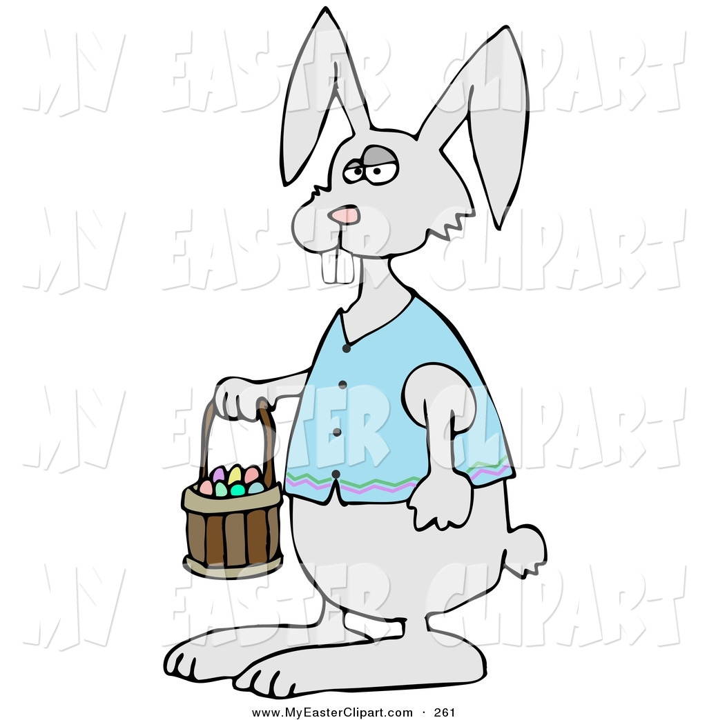 Larger Preview  Clip Art Of A Cute Gray Buck Toothed Rabbit In A Blue    