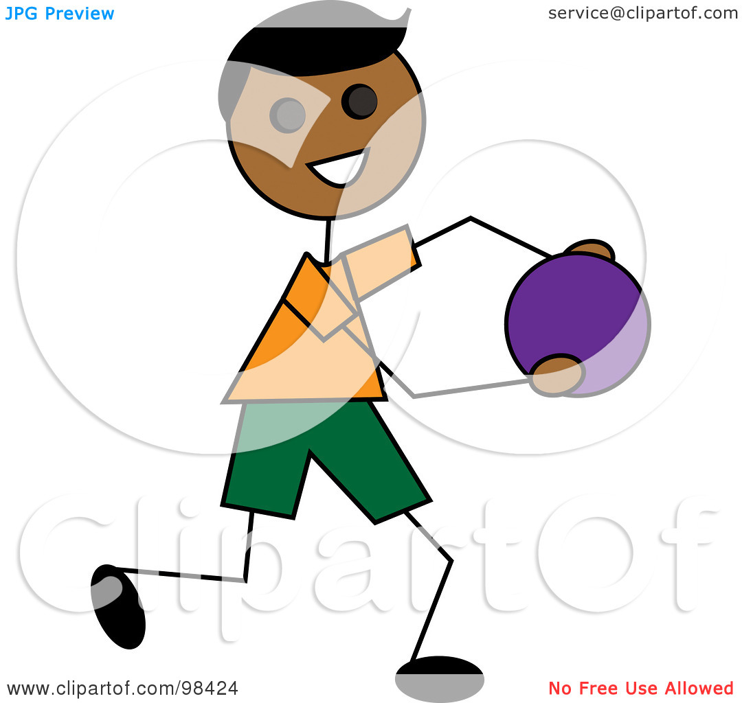 Of A Happy Indian Stick Boy Running With A Ball By Pams Clipart  98424