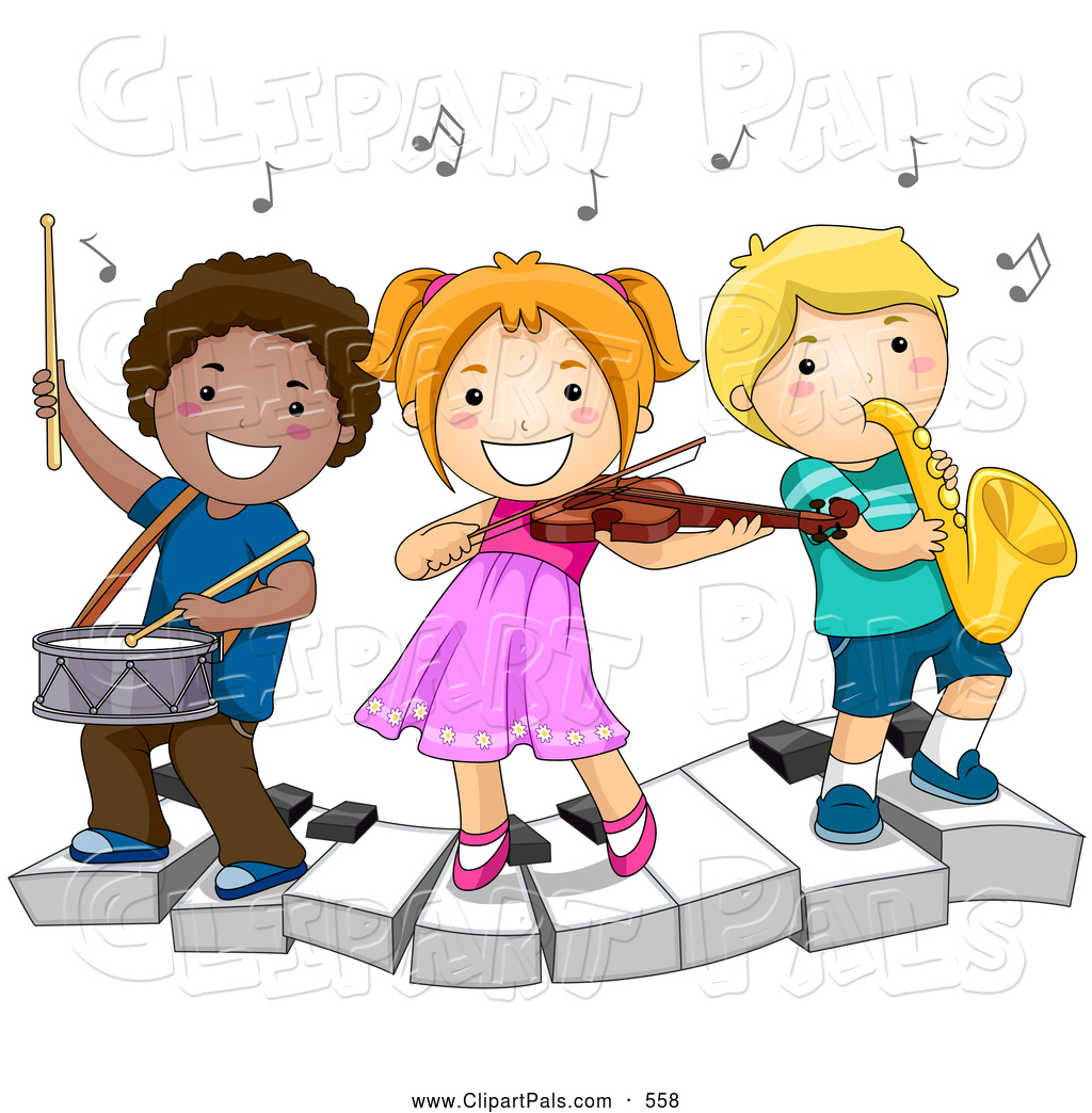 Pal Clipart Of A Trio Of Diverse School Kids Playing Instruments On A