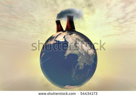 Polluted Planet Earth Globe Illustration 3d Render With Cooling Towers