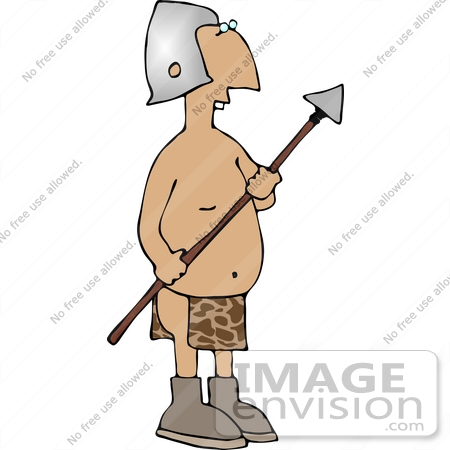 Silly Buck Toothed Man In A Helmet And Loincloth Holding A Spear    