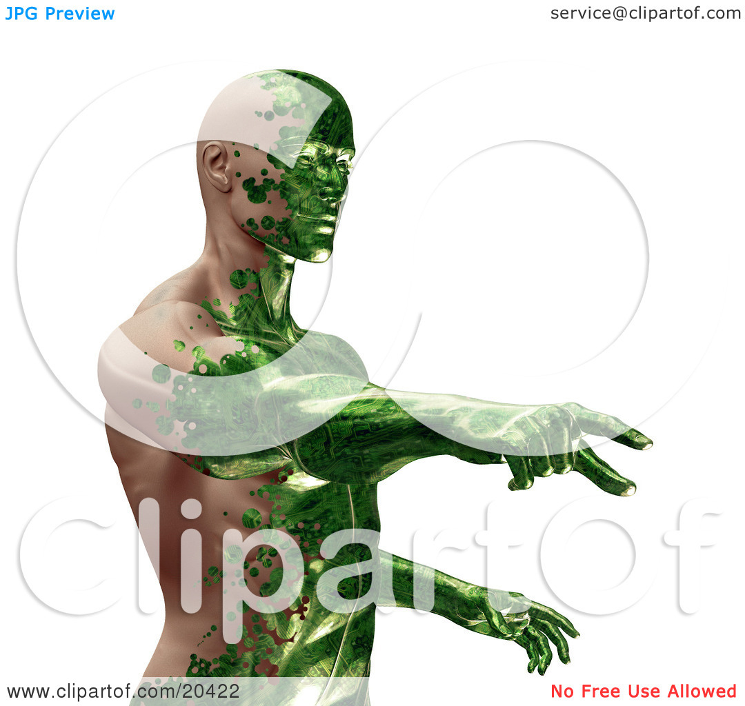 Skin Covering His Human Skin Pointing Over A White Background By
