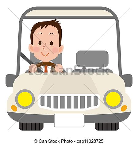 Stock Illustration   Cute Driver Man In White Car   Stock Illustration