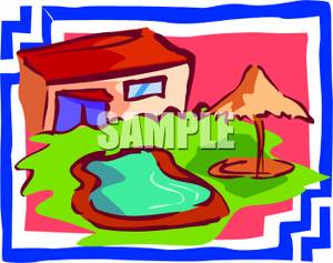 Swimming Pool In A Back Yard   Royalty Free Clipart Picture
