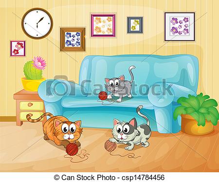 Three Cats Playing Inside The House   Csp14784456