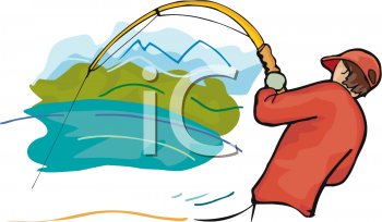 Trying To Pull It Out Of The Water In A Vector Clip Art Illustration