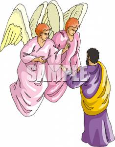 Two Angels Speaking To A Man   Royalty Free Clipart Picture