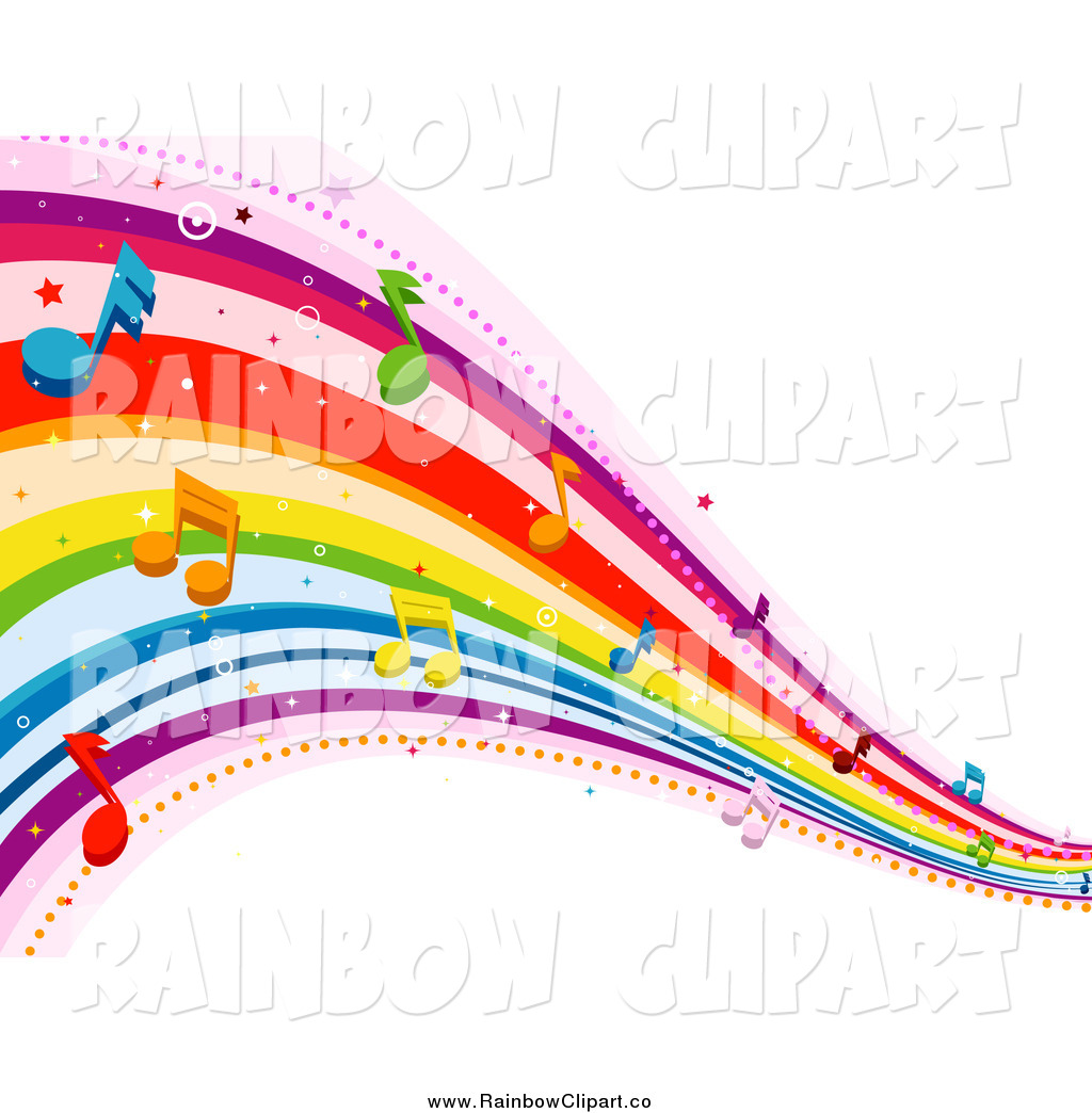 Vector Clip Art Of A Rainbow Wave And Music Notes Background