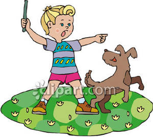Boy Playing Fetch With His Dog   Royalty Free Clipart Picture