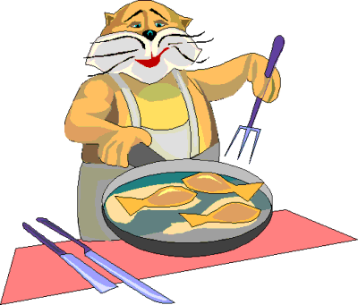 Cartoon Cooked Fish Cat Chef Cooking Fish