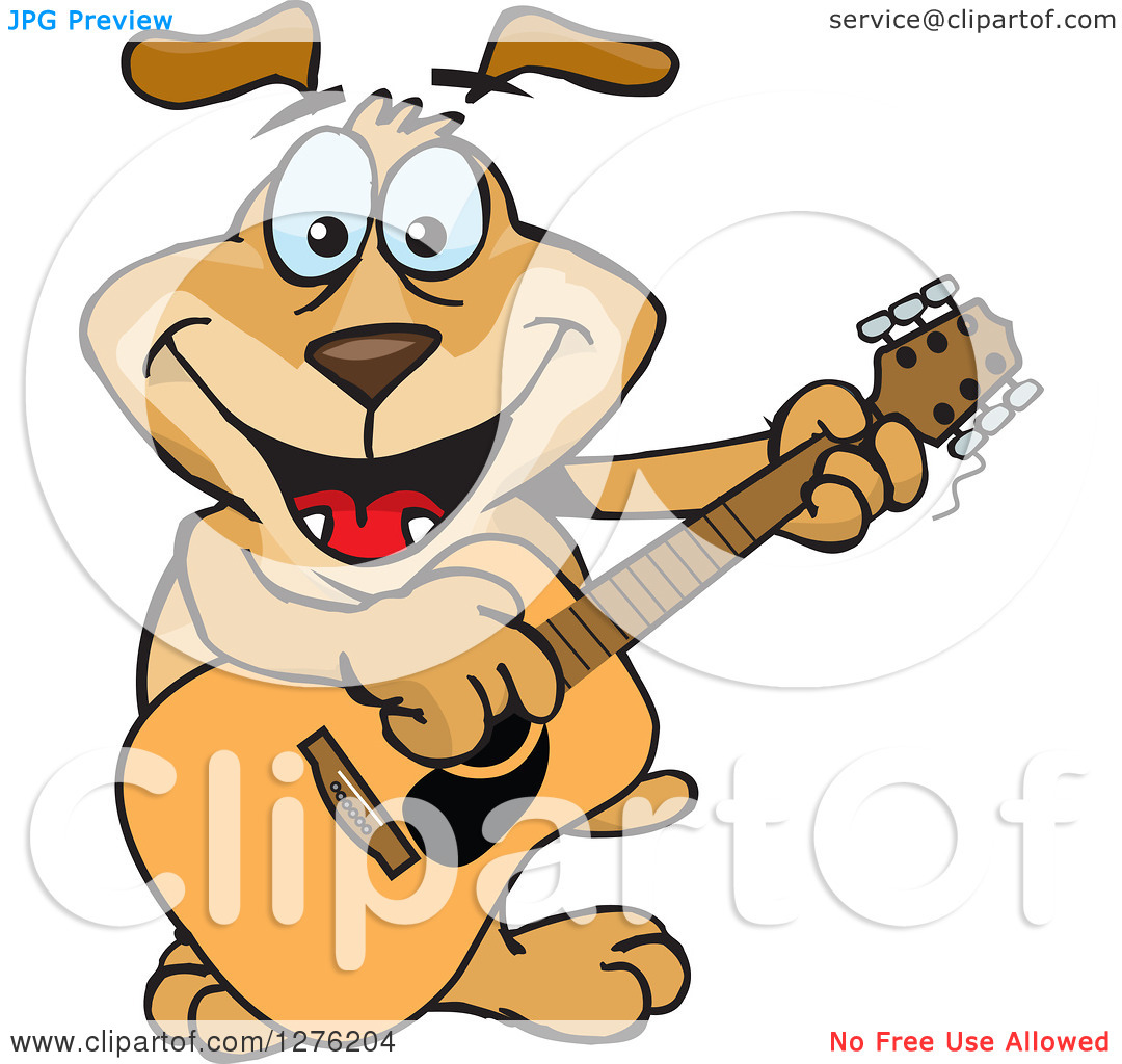 Clipart Of A Sparkey Dog Playing A Guitar   Royalty Free Vector