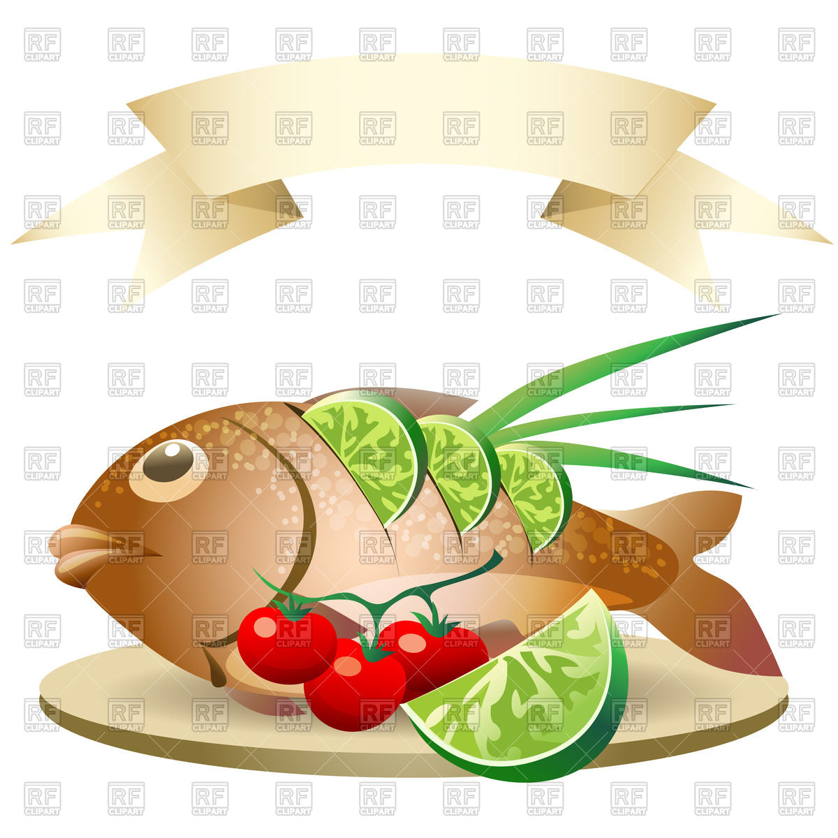 Cooked Fish With Blank Banner 44212 Download Royalty Free Vector