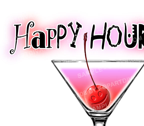 Happy Hour Ho   Funny Cocktail Art A Pink Martini With A Happy Face