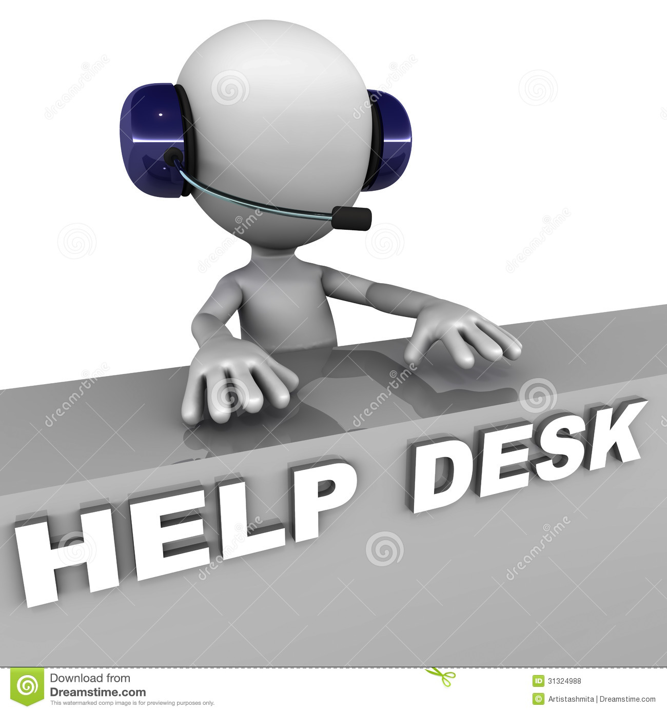 Help Desk Managed By A Little White Man With Headset White Background
