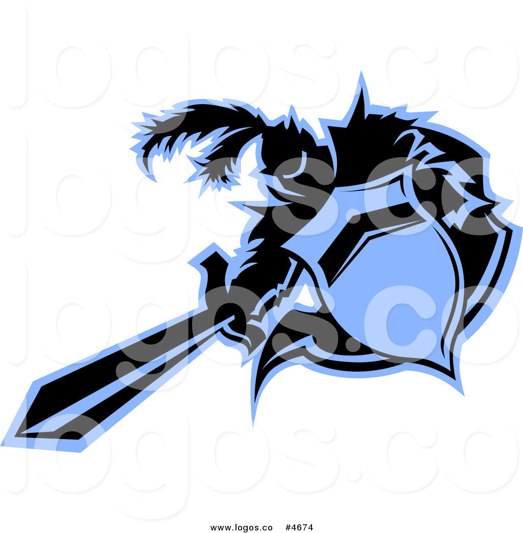 Logo Of A Black And Blue Knight Thrusting A Sword Fast Runner Logo    