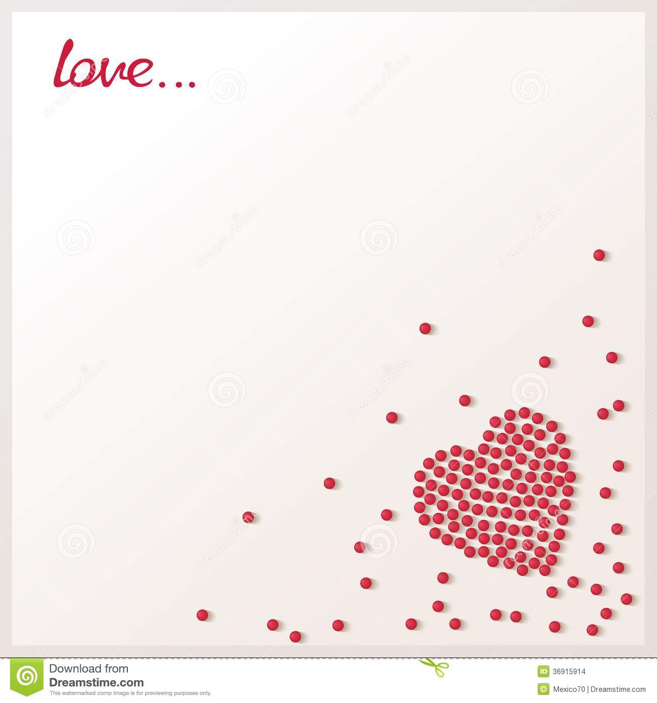 Love Card With Loose Red Beads In The Shape Of Heart  Abstract Vector    